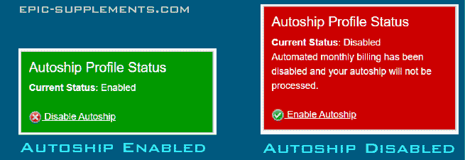 BEpic Autoship status (on/off)