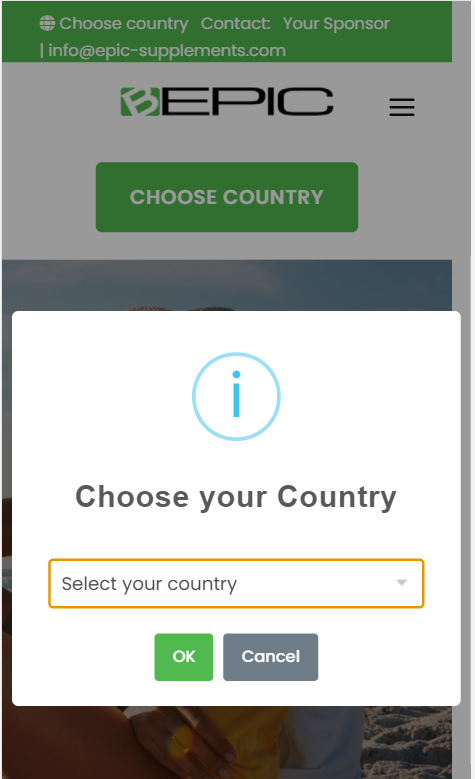 create bepic account (choose country)