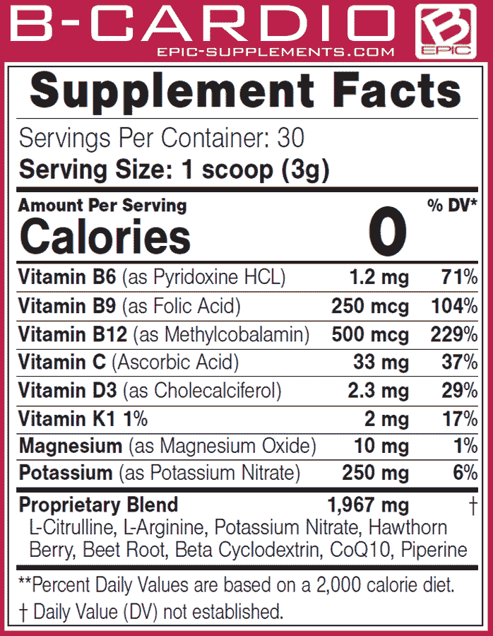 Supplement Facts & Ingredients of Bepic's B-Cardio 