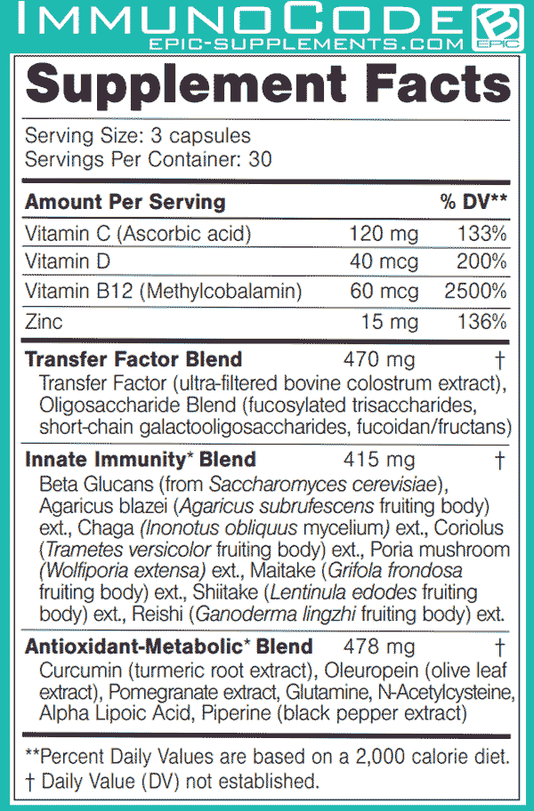 Immunocode by B-Epic - supplement facts