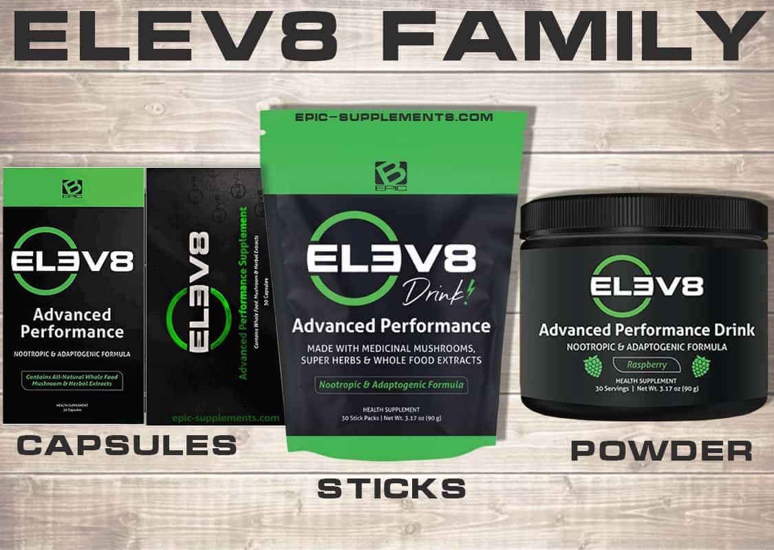 All types of Elev8 - capsules, sachets, powder