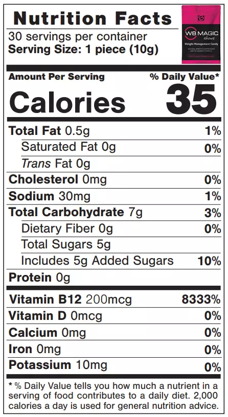 W8 Magic chews: Nutrition facts