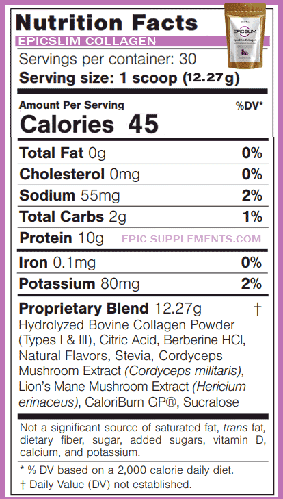 Epicslim collagen - nutrition facts